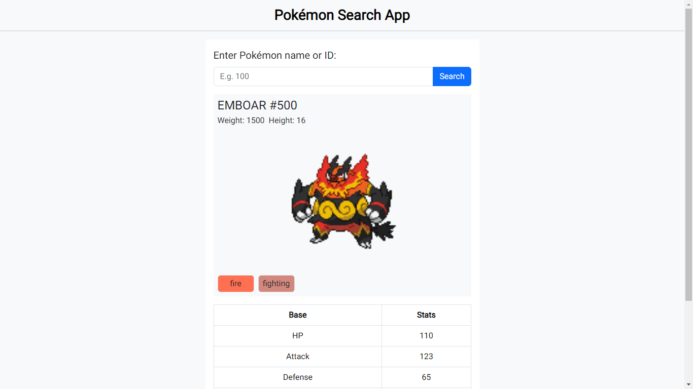 Screenshot of the pokémon search app app project