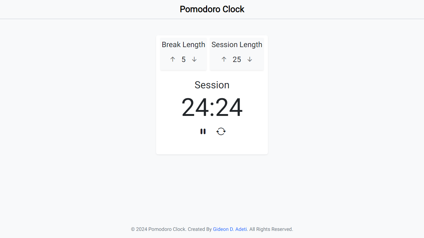 Screenshot of the pomodoro clock project