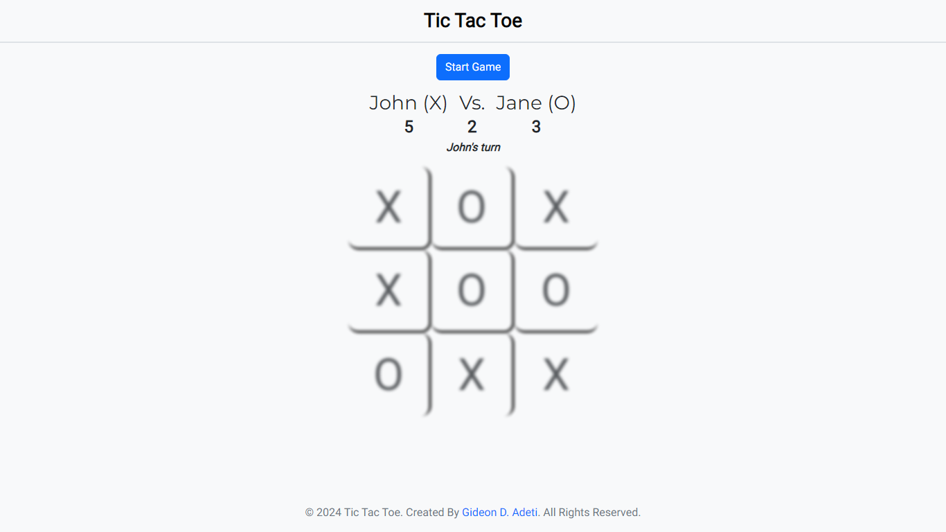 Screenshot of the tic tac toe project