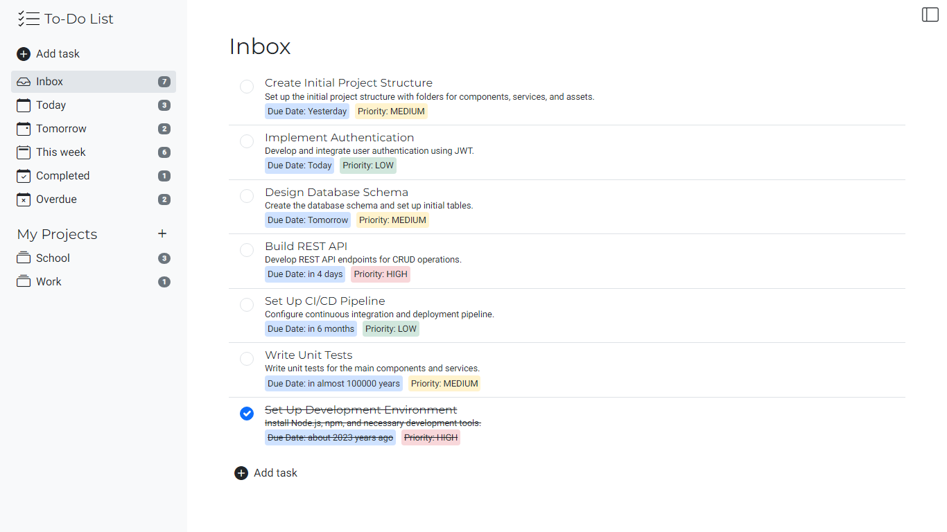 Screenshot of the to0do list project