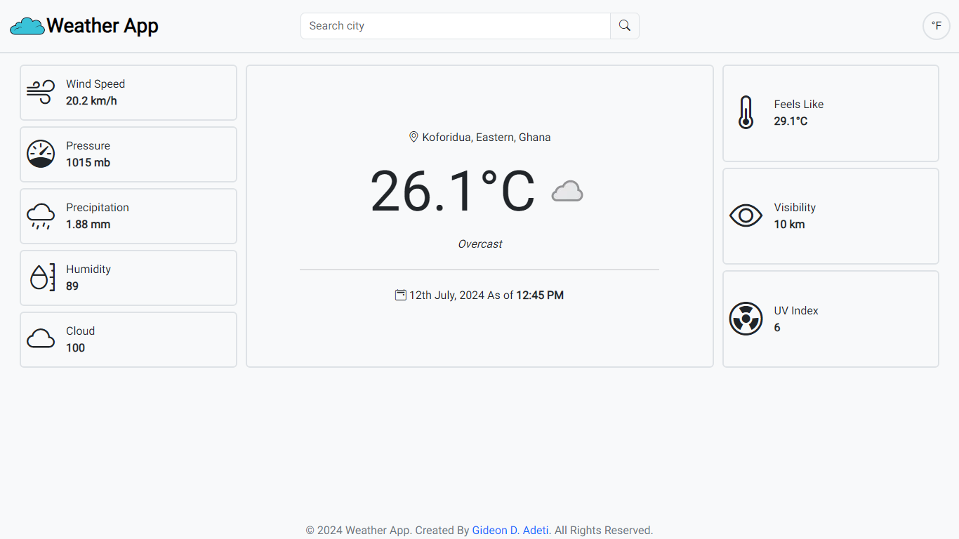 Screenshot of the weather app project